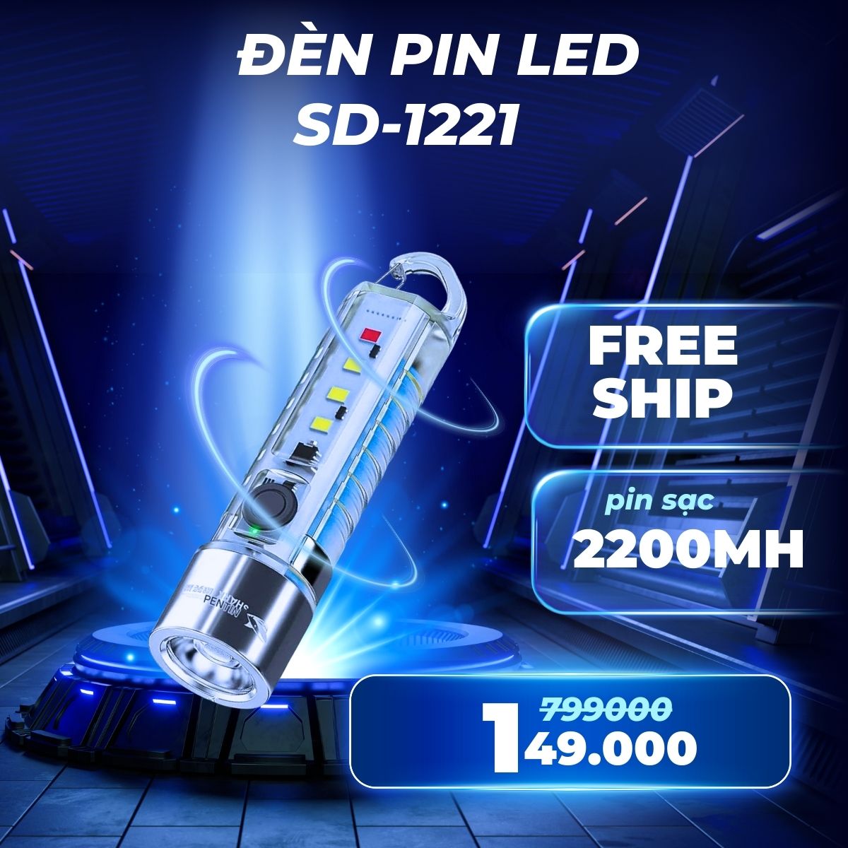 ĐÈN PIN MÓC KHÓA TRONG SUỐT SMILING SHARK SD-1221